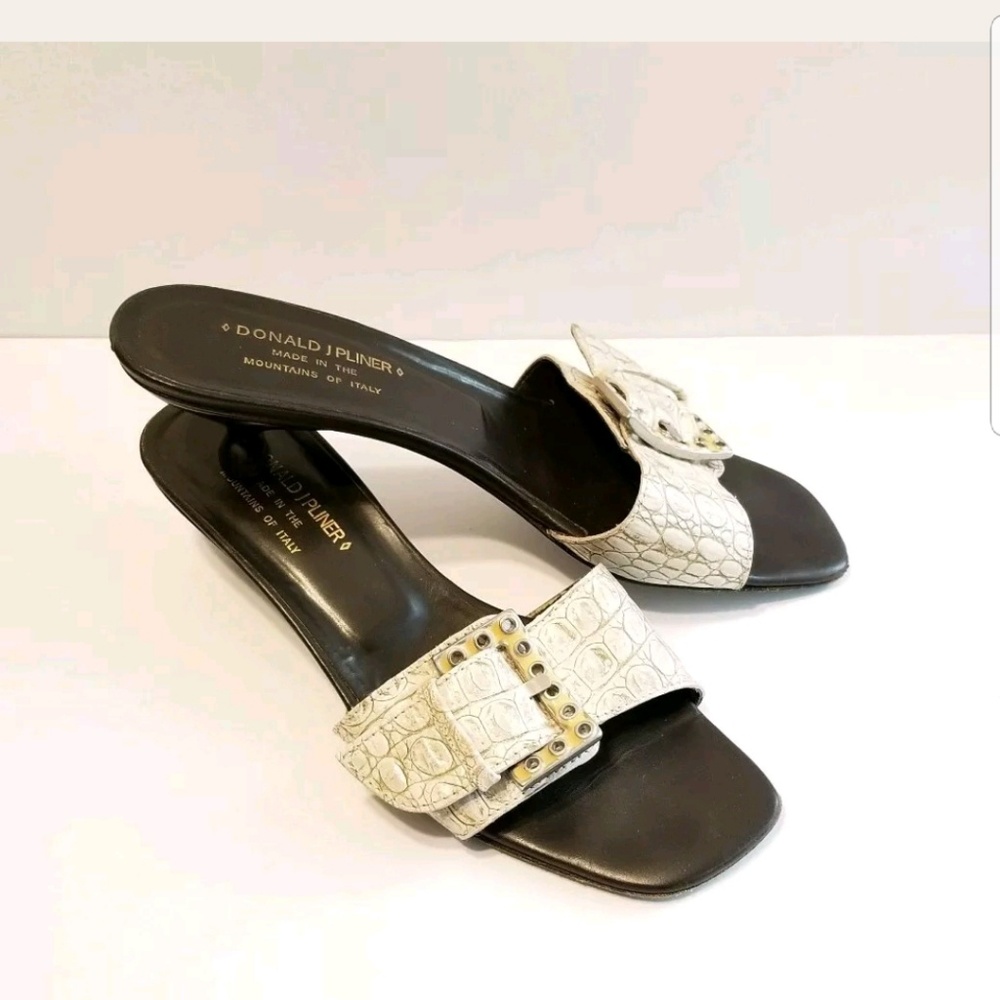 Donald J Pliner Croc Print Slide Sandals